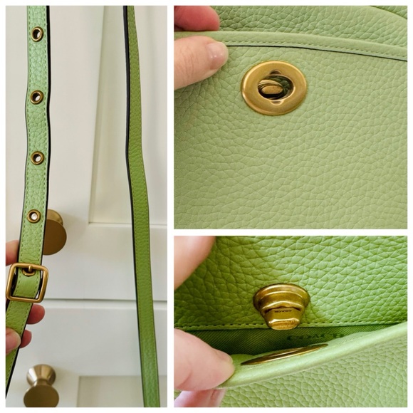 COACH Pistachio Green Leather Oval Camera Bag, Crossbody Guitar Strap (Pink) - Picture 14 of 17